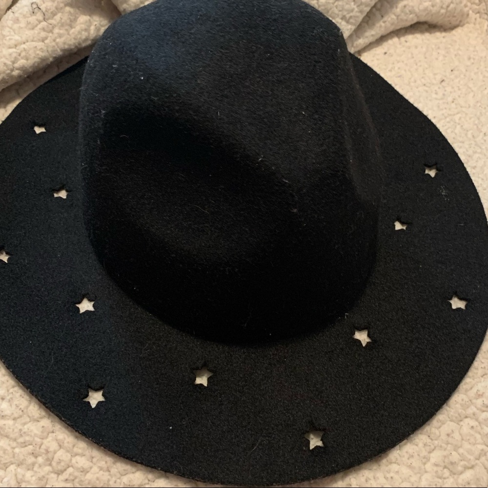 Black Wool Floppy Hat w/ stars on the brim